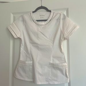 Jaanuu White Ladder Lace Scrub Top